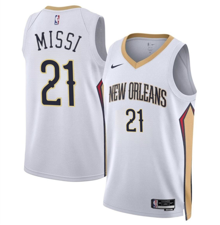 Men's White New Orleans Pelicans #21 Yves Missi 2024 Draft Association Edition Stitched Basketball Jersey